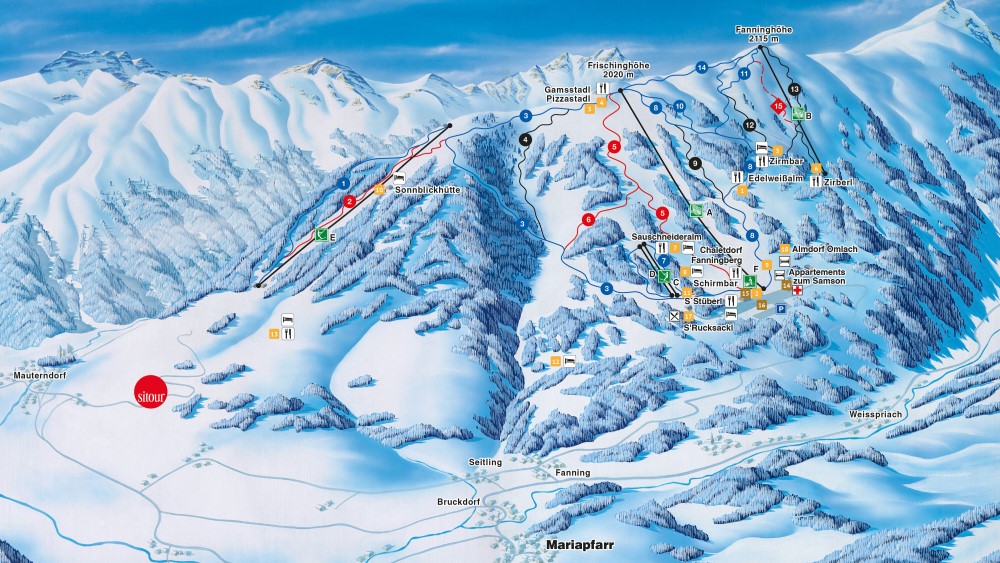 Pistekaart van Fanningberg - Klein skigebied.